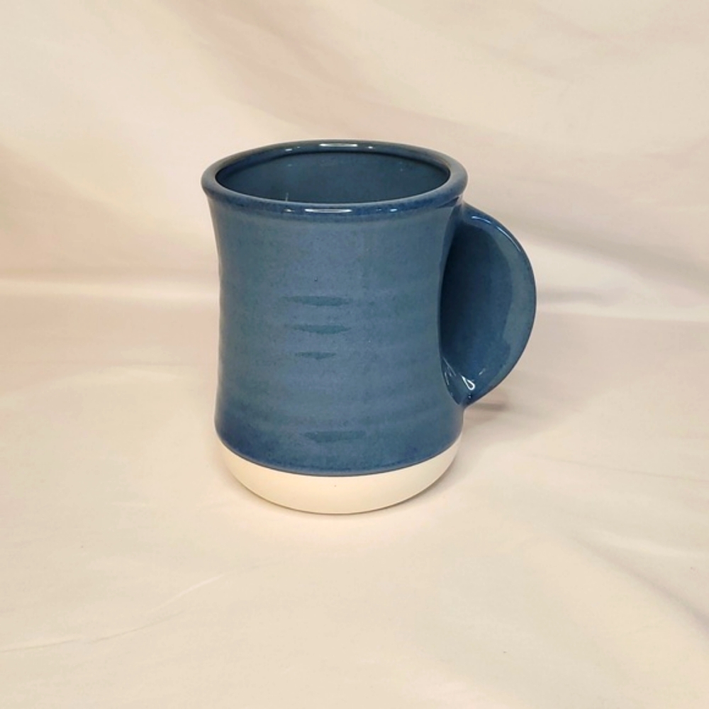 Mug Hand Warmer Cup Dwell Studio w Pocket Handle Blue White 16oz Left Handle